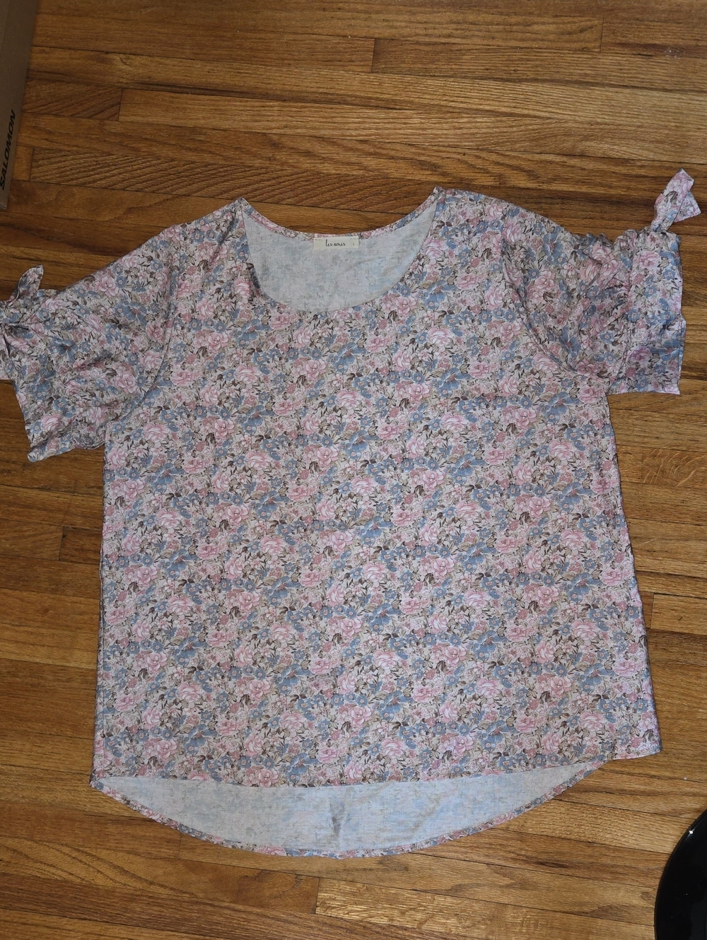 Floral Tie-Sleeve Women's Top - Pink & Blue